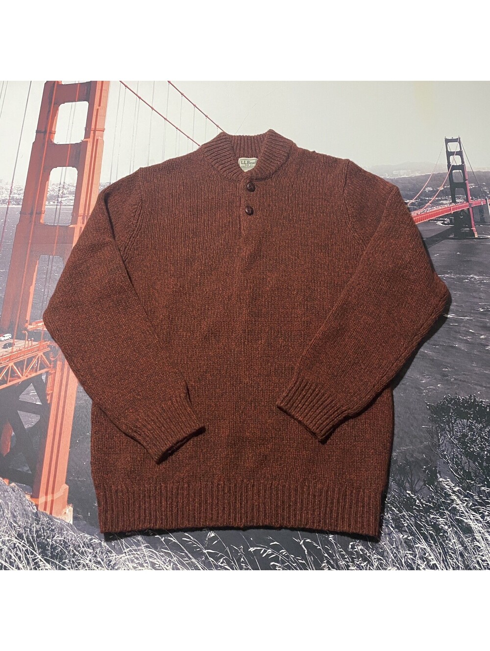 LL Bean Sweater Classic Ragg Mens Sz Medium M-Tall Lambs Wool Henley Button Knit